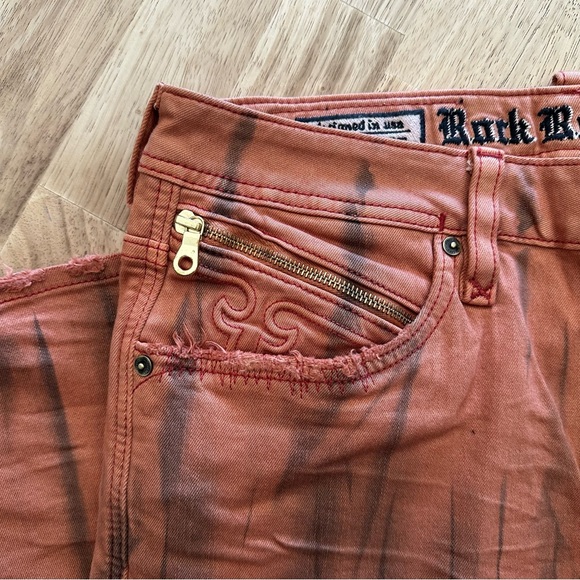Rock Revival Moto Jeans Ivan Slim Straight Mens Size 40 Orange Biker Y2K Dye - Picture 3 of 6